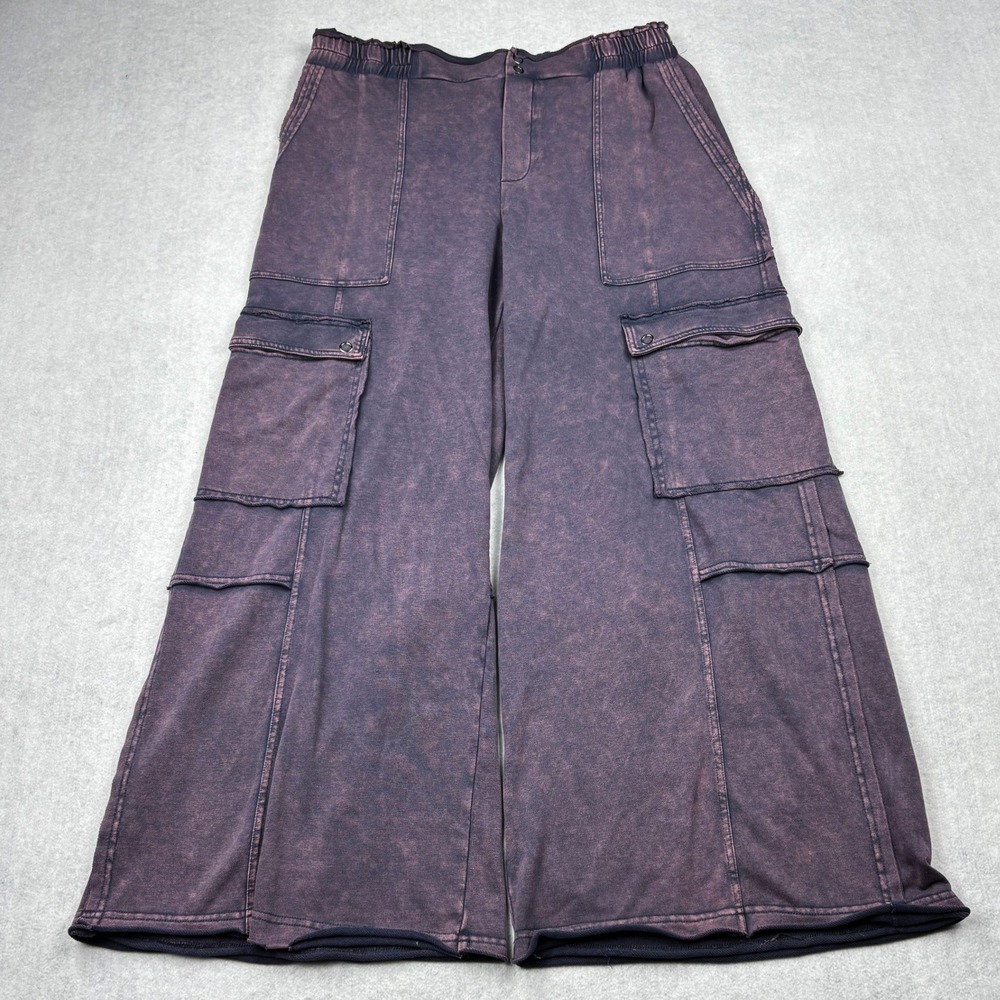 Davi Dani Womens Size 2XL Purple Mineral Wash Wide Leg Cargo Lounge Pants XXL